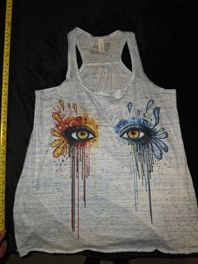 White/Blue Racerback Tank with Color Splash Eye Graphic